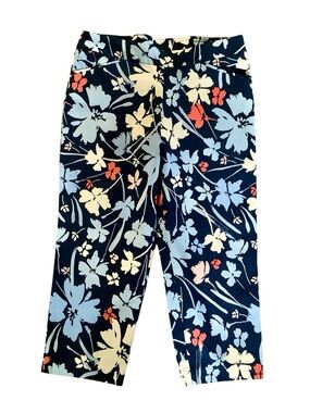 Time and Tru Blue and Cream Floral Capris